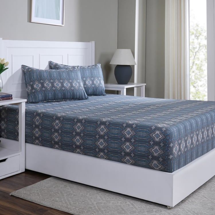 MASPAR Sensory Bloom Cotton 144TC Ethnic Print 3Pcs King Fitted Bedsheet Set