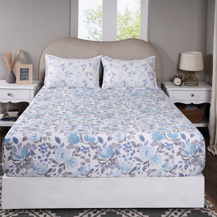 MASPAR Sensory Bloom Cotton 300TC Floral Print 3Pcs King Fitted Bedsheet Set
