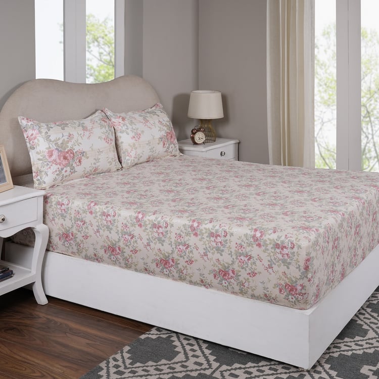 MASPAR Sensory Bloom Cotton 300TC Floral Print 3Pcs King Fitted Bedsheet Set