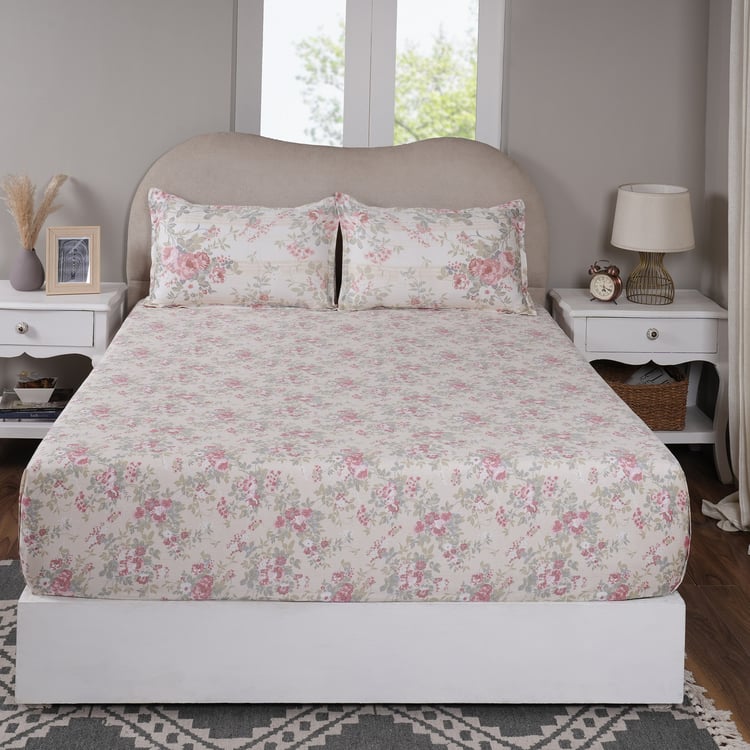 MASPAR Sensory Bloom Cotton 300TC Floral Print 3Pcs King Fitted Bedsheet Set