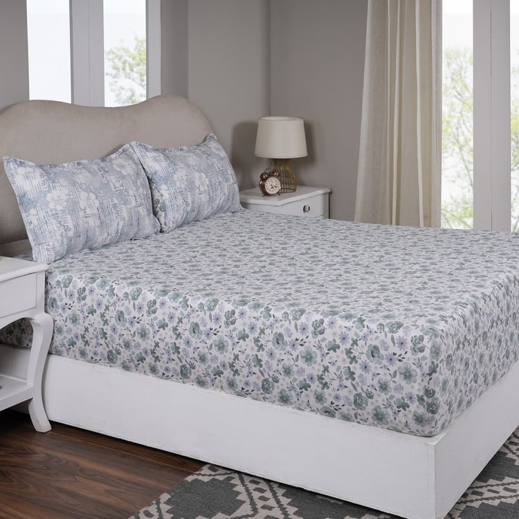 MASPAR Sensory Bloom Cotton 300TC Floral Print 3Pcs King Fitted Bedsheet Set