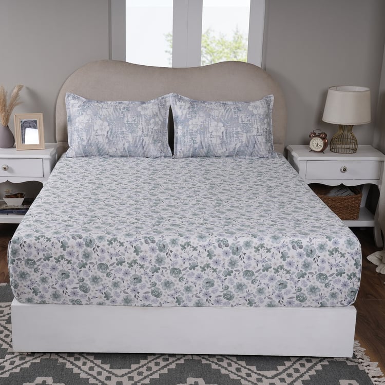 MASPAR Sensory Bloom Cotton 300TC Floral Print 3Pcs King Fitted Bedsheet Set