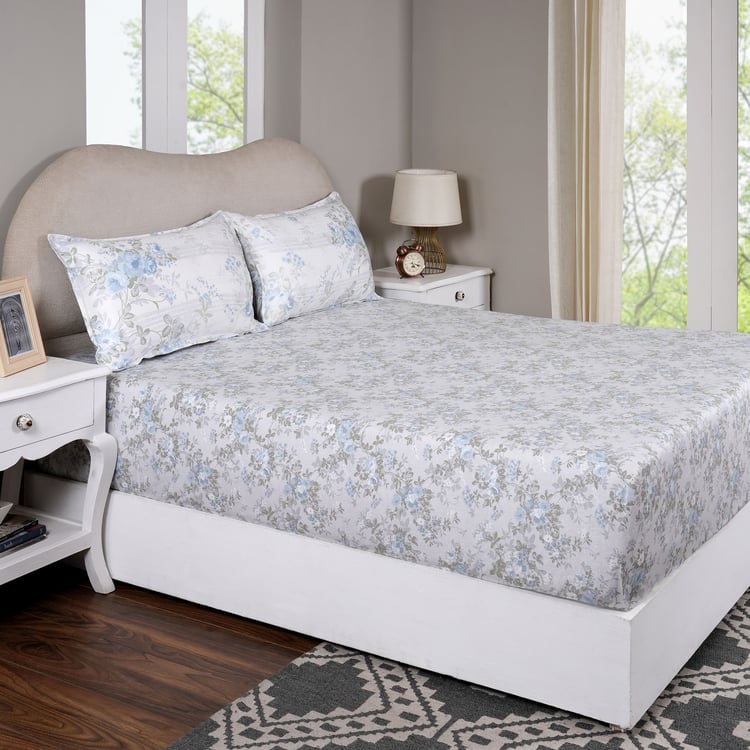 MASPAR Sensory Bloom Cotton 300TC Floral Print 3Pcs King Fitted Bedsheet Set