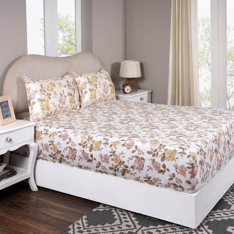 MASPAR Sensory Bloom Cotton 300TC Floral Print 3Pcs King Fitted Bedsheet Set