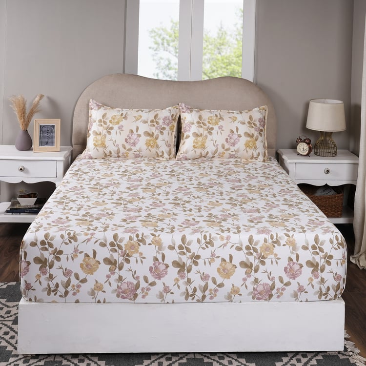MASPAR Sensory Bloom Cotton 300TC Floral Print 3Pcs King Fitted Bedsheet Set