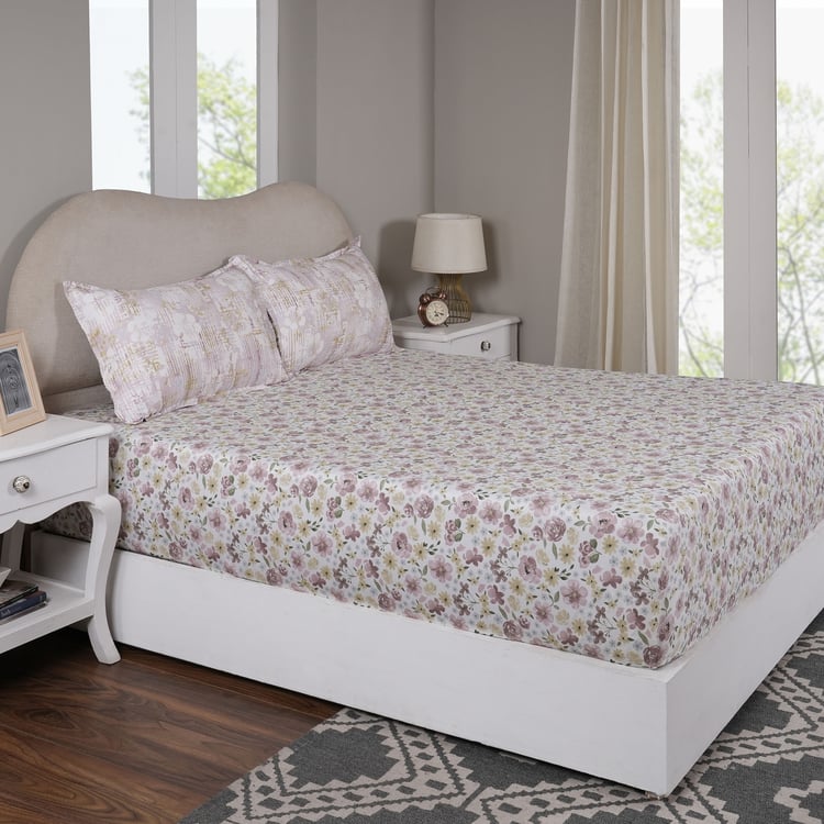 MASPAR Sensory Bloom Cotton 300TC Floral Print 3Pcs King Fitted Bedsheet Set