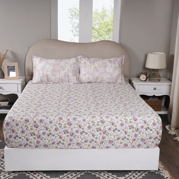 MASPAR Sensory Bloom Cotton 300TC Floral Print 3Pcs King Fitted Bedsheet Set