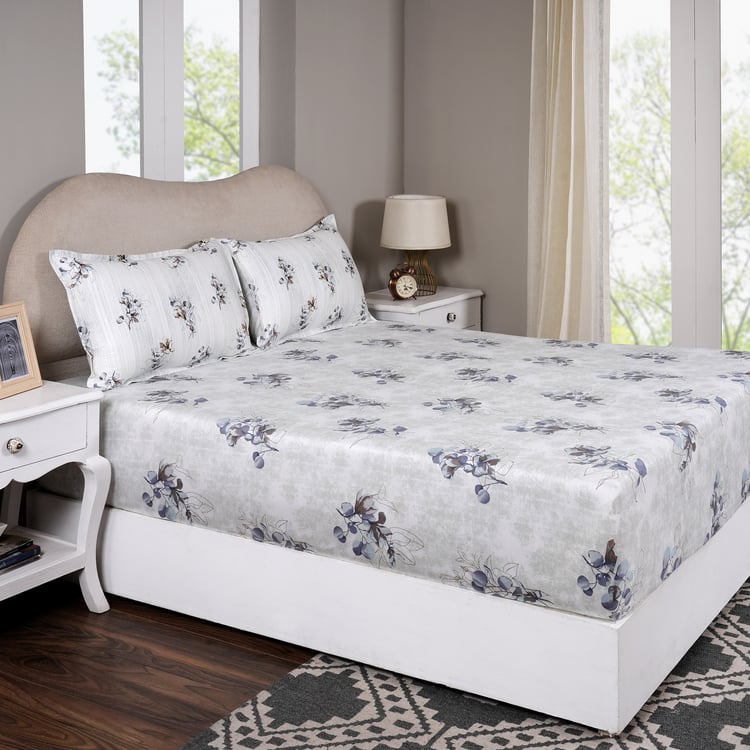 MASPAR Sensory Bloom Cotton 300TC Floral Print 3Pcs King Fitted Bedsheet Set