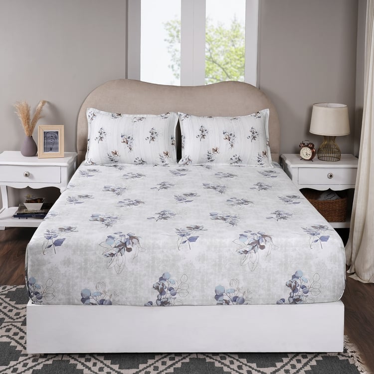 MASPAR Sensory Bloom Cotton 300TC Floral Print 3Pcs King Fitted Bedsheet Set