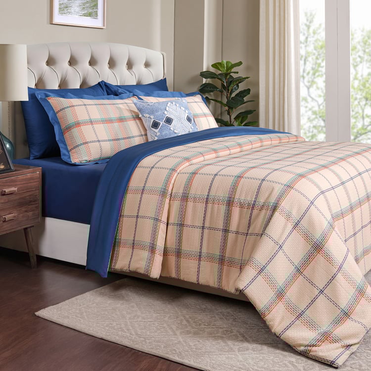 MASPAR Eclectic Geo Cotton 8Pcs Checked Double Bed-In-A-Bag Set
