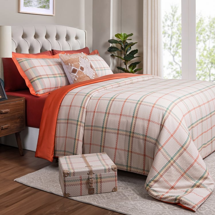 MASPAR Eclectic Geo Bloom Cotton 8Pcs Checked Double Bed-In-A-Bag Set