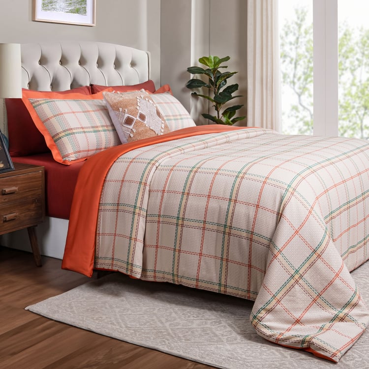 MASPAR Eclectic Geo Bloom Cotton 8Pcs Checked Double Bed-In-A-Bag Set