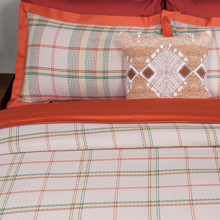 MASPAR Eclectic Geo Bloom Cotton 8Pcs Checked Double Bed-In-A-Bag Set