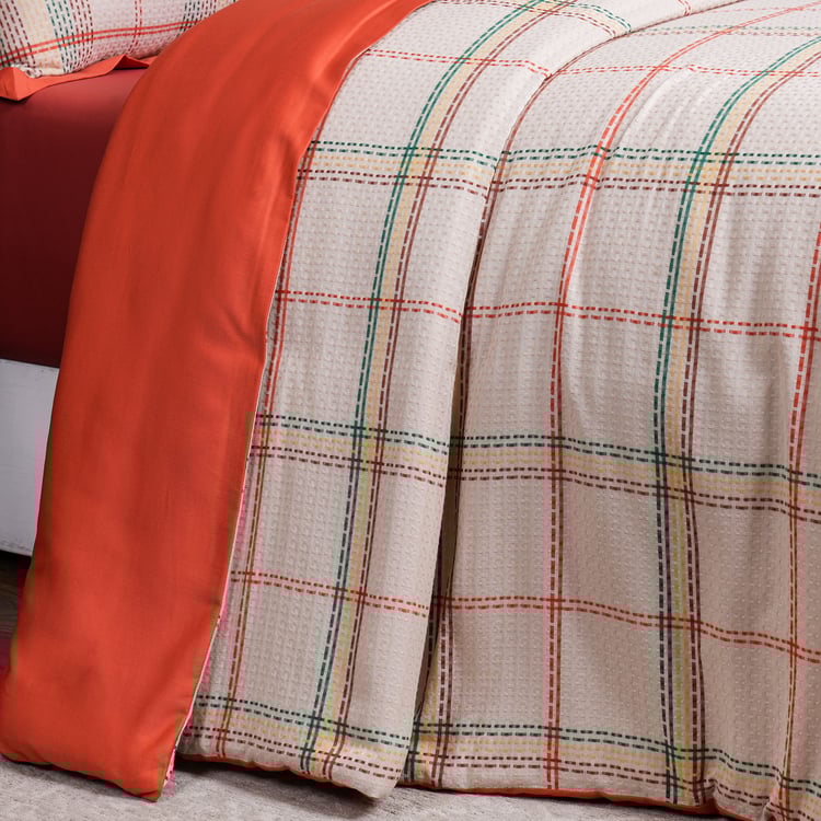 MASPAR Eclectic Geo Bloom Cotton 8Pcs Checked Double Bed-In-A-Bag Set