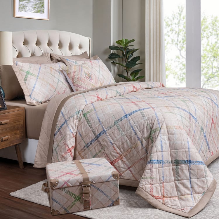 MASPAR Eclectic Geo Cotton 8Pcs Checked Double Bed-In-A-Bag Set