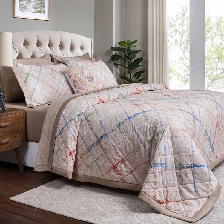 MASPAR Eclectic Geo Cotton 8Pcs Checked Double Bed-In-A-Bag Set