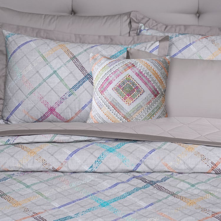 MASPAR Eclectic Geo Cotton 8Pcs Checked Double Bed-In-A-Bag Set