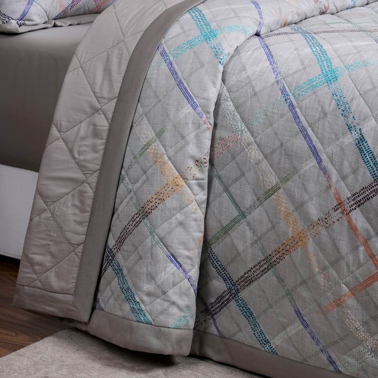 MASPAR Eclectic Geo Cotton 8Pcs Checked Double Bed-In-A-Bag Set