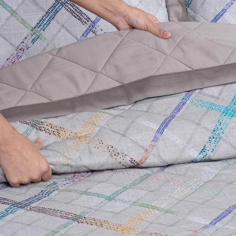 MASPAR Eclectic Geo Cotton 8Pcs Checked Double Bed-In-A-Bag Set