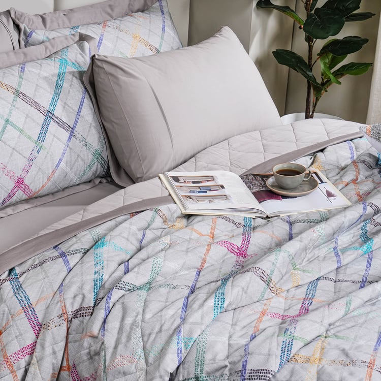 MASPAR Eclectic Geo Cotton Checked Single Quilt