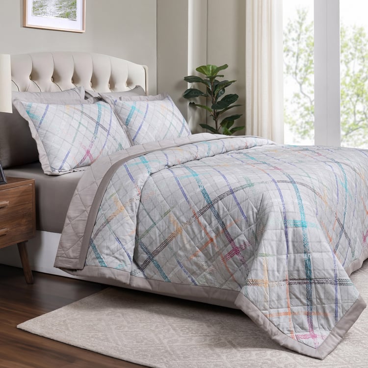 MASPAR Eclectic Geo Cotton Checked Double Quilt