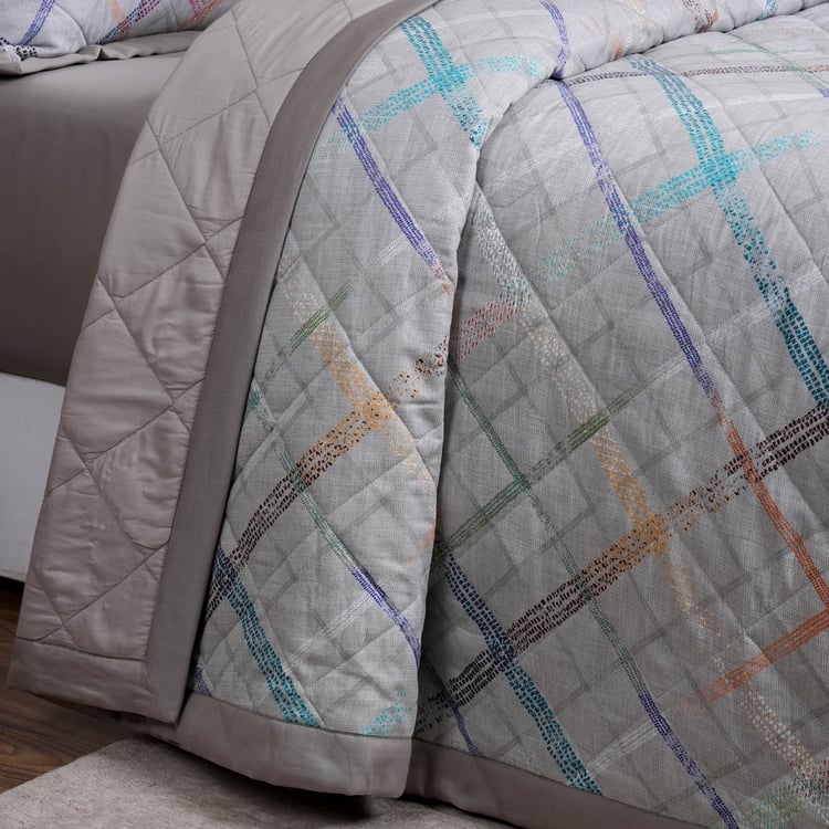 MASPAR Eclectic Geo Cotton Checked Double Quilt