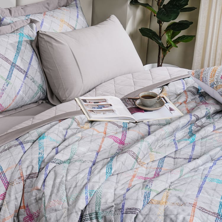 MASPAR Eclectic Geo Cotton Checked Double Quilt
