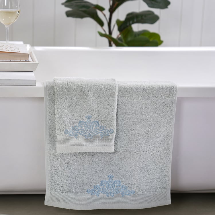 MASPAR Classical Ornate Set of 2 Cotton Embroidered Hand Towels - 70x40cm