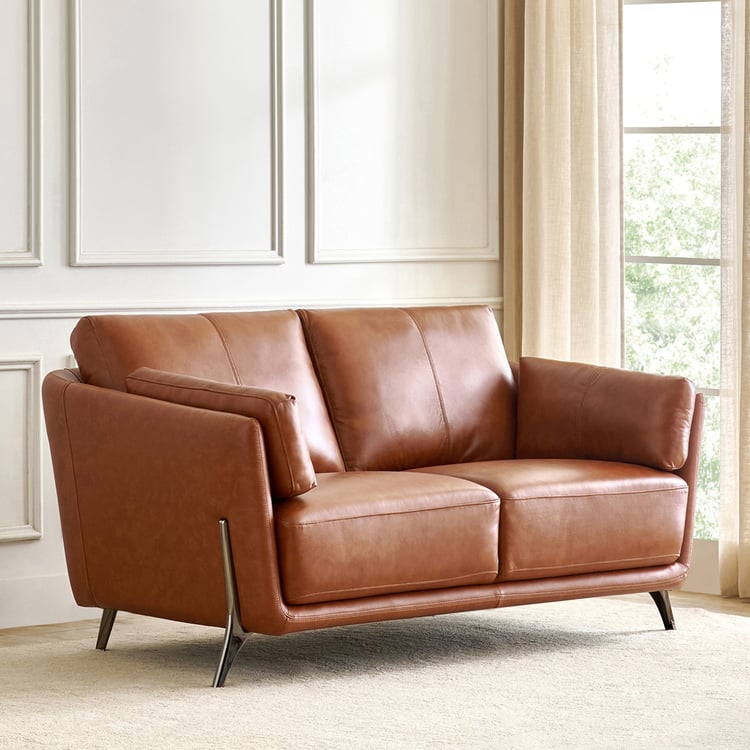 Cinnamon Half Leather 2-Seater Sofa with Cushions - Tan