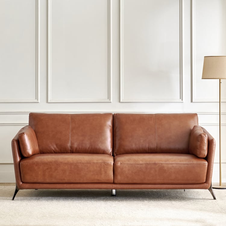 Cinnamon Half Leather 3-Seater Sofa with Cushions - Tan