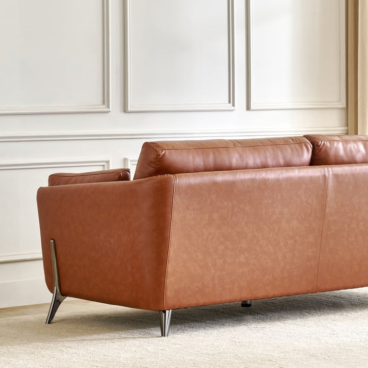 Cinnamon Half Leather 3-Seater Sofa with Cushions - Tan