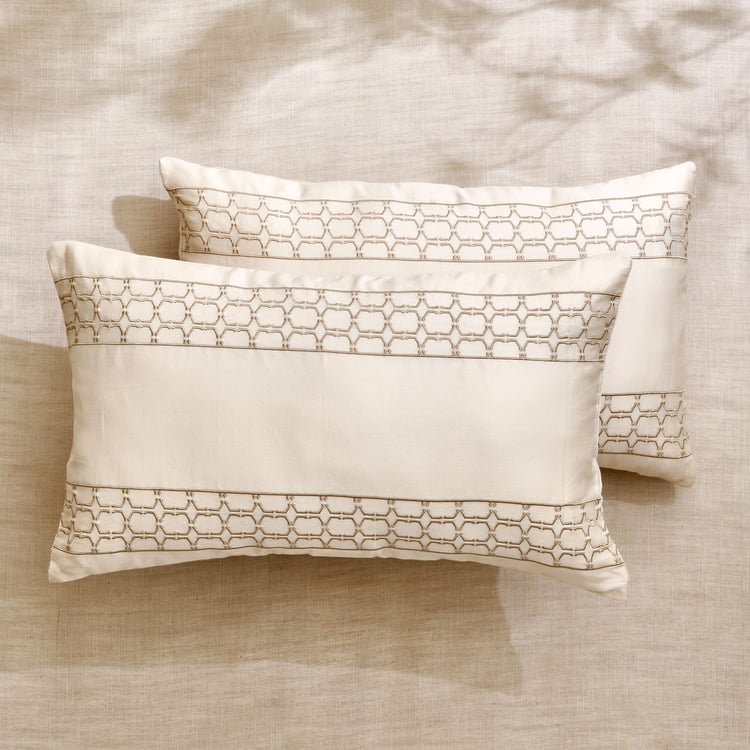 Floral Opulence Set of 2 Embroidered Cushion Covers - 50x30cm