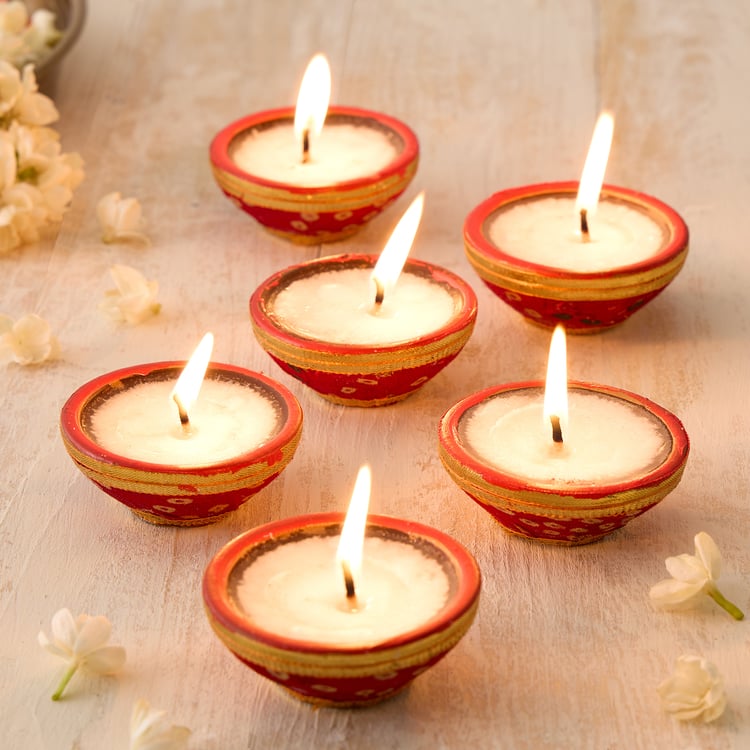 Utsav Set of 6 Earthen Clay Embellished Diyas