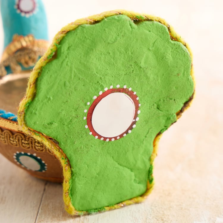 Utsav Set of 2 Earthen Clay Embellished Peacock Diyas