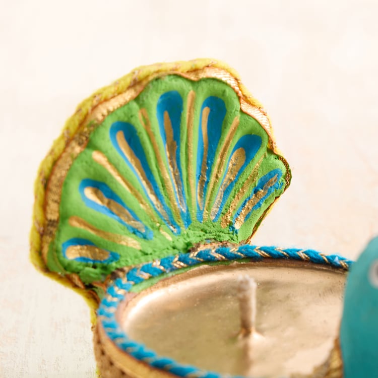 Utsav Set of 2 Earthen Clay Embellished Peacock Diyas