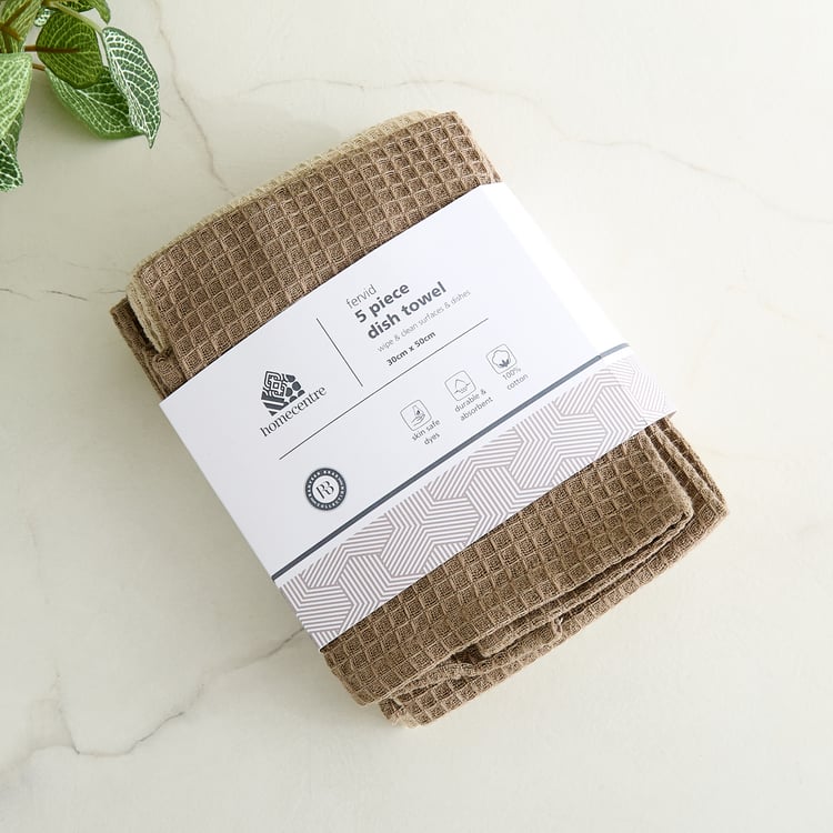 Fervid Waffle Sundried Set of 5 Cotton Dish Towels