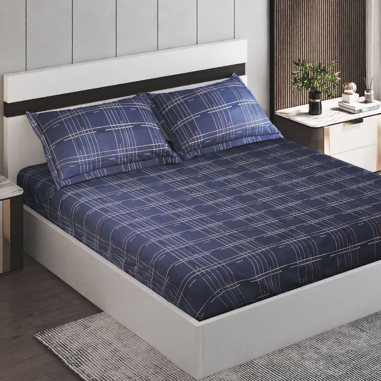 Onyx Denby Cotton 180TC Checked 3Pcs King Fitted Bedsheet Set