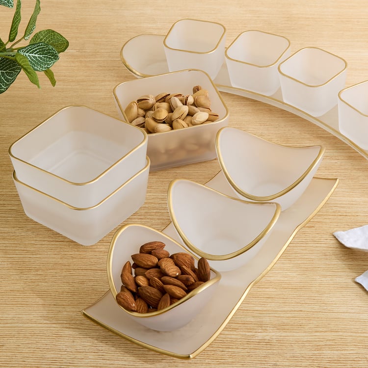 Frostra Hernan Set of 3 Glass Snack Bowls with Platter