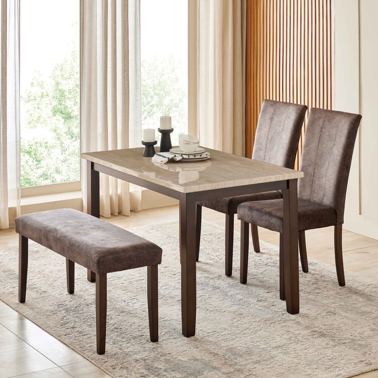 Helios Casper Faux Marble Top 4-Seater Dining Set with Chairs and Bench - Brown