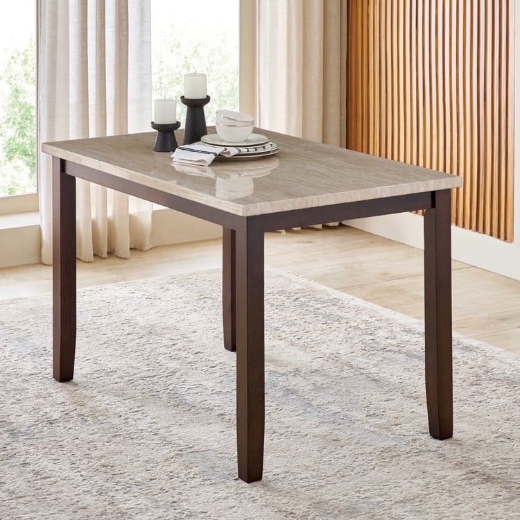 Helios Casper Faux Marble Top 4-Seater Dining Set with Chairs and Bench - Brown