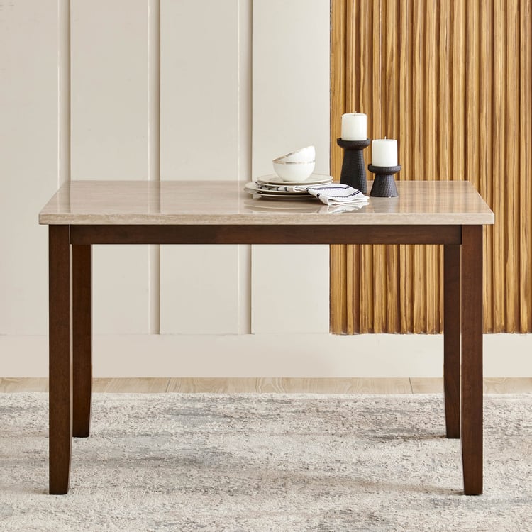 Helios Casper Faux Marble Top 4-Seater Dining Set with Chairs and Bench - Brown