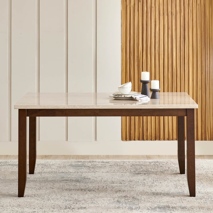 Helios Casper Faux Marble Top 6-Seater Dining Set with Chairs - Brown