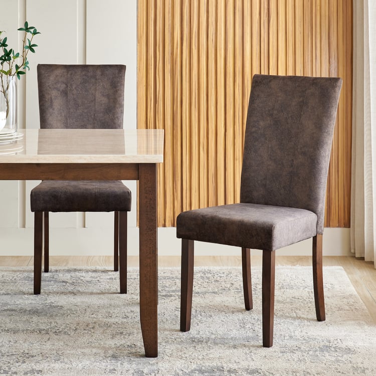 Helios Casper Faux Marble Top 6-Seater Dining Set with Chairs - Brown