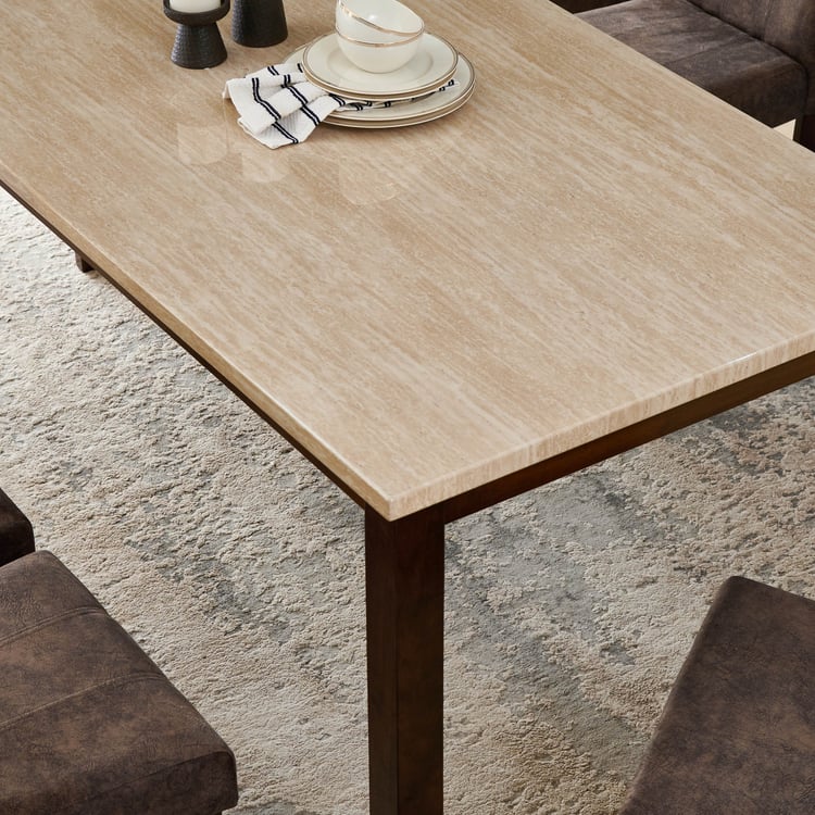 Helios Casper Faux Marble Top 6-Seater Dining Set with Chairs - Brown