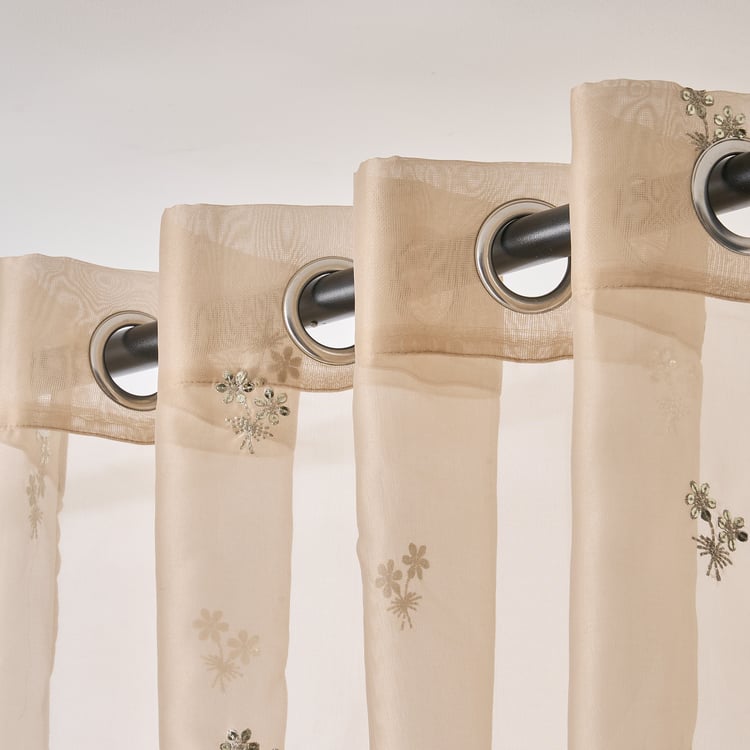 Glimmer Dusk Adreine Set of 2 Buta Embroidered Sheer Window Curtains - 5.2ft (160cm)