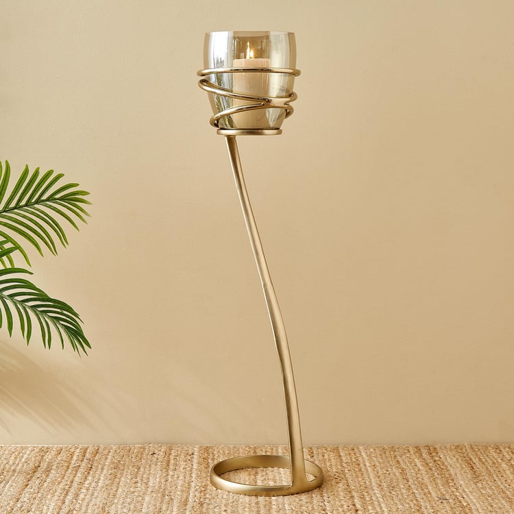 Brim Royale Swirl Glass and Aluminium Floor Candle Holder - Large