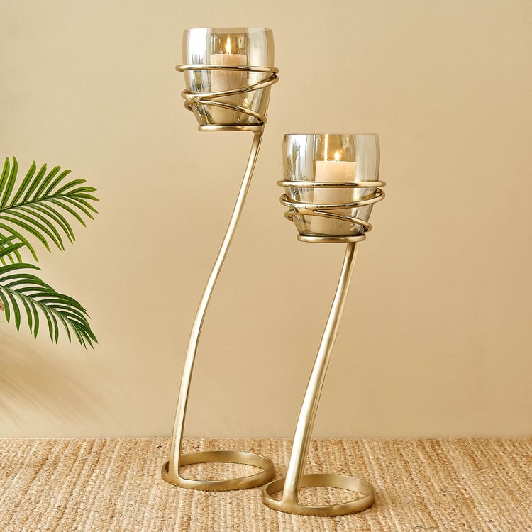 Brim Royale Swirl Glass and Aluminium Floor Candle Holder - Large