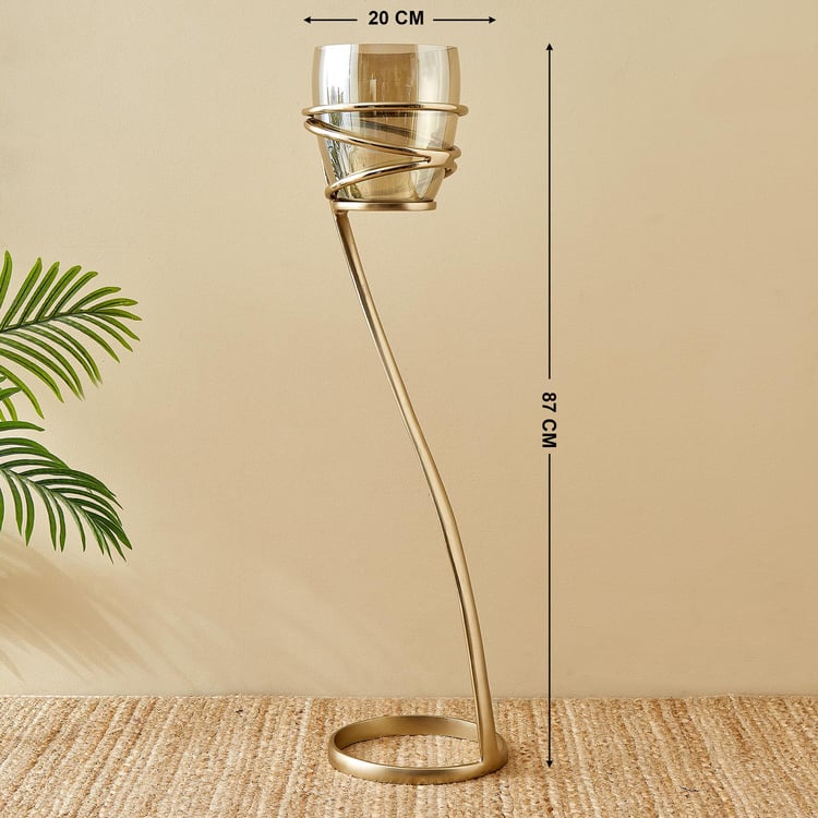 Brim Royale Swirl Glass and Aluminium Floor Candle Holder - Large