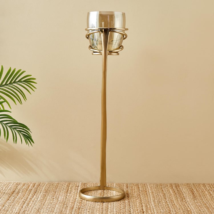 Brim Royale Swirl Glass and Aluminium Floor Candle Holder - Large