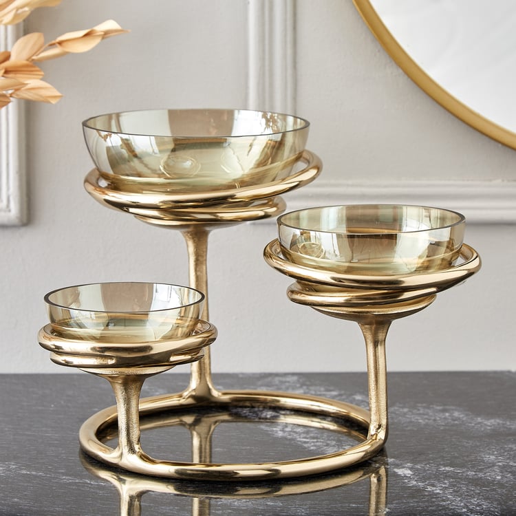 Brim Royale Swirl Glass Tri Bowl with Aluminium Stand